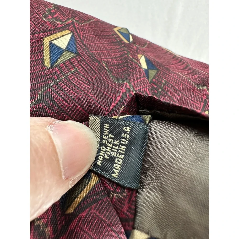 Vintage‎ Robert Talbott Studio Britches Silk Tie Burgundy Geometric Diamond Mens